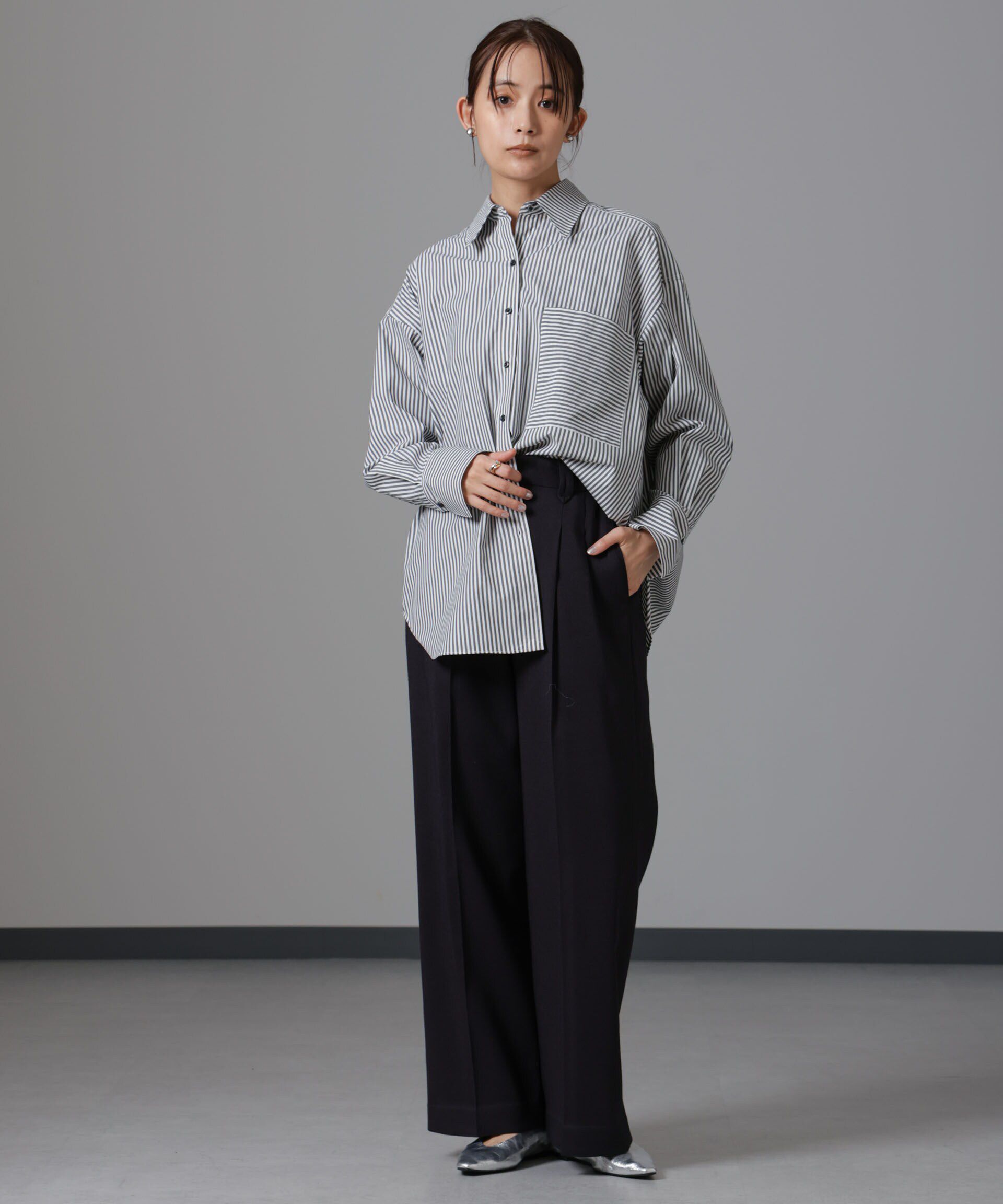 nano･universe「ツイードセミワイドタックパンツ(セットアップ可)」|チノ|