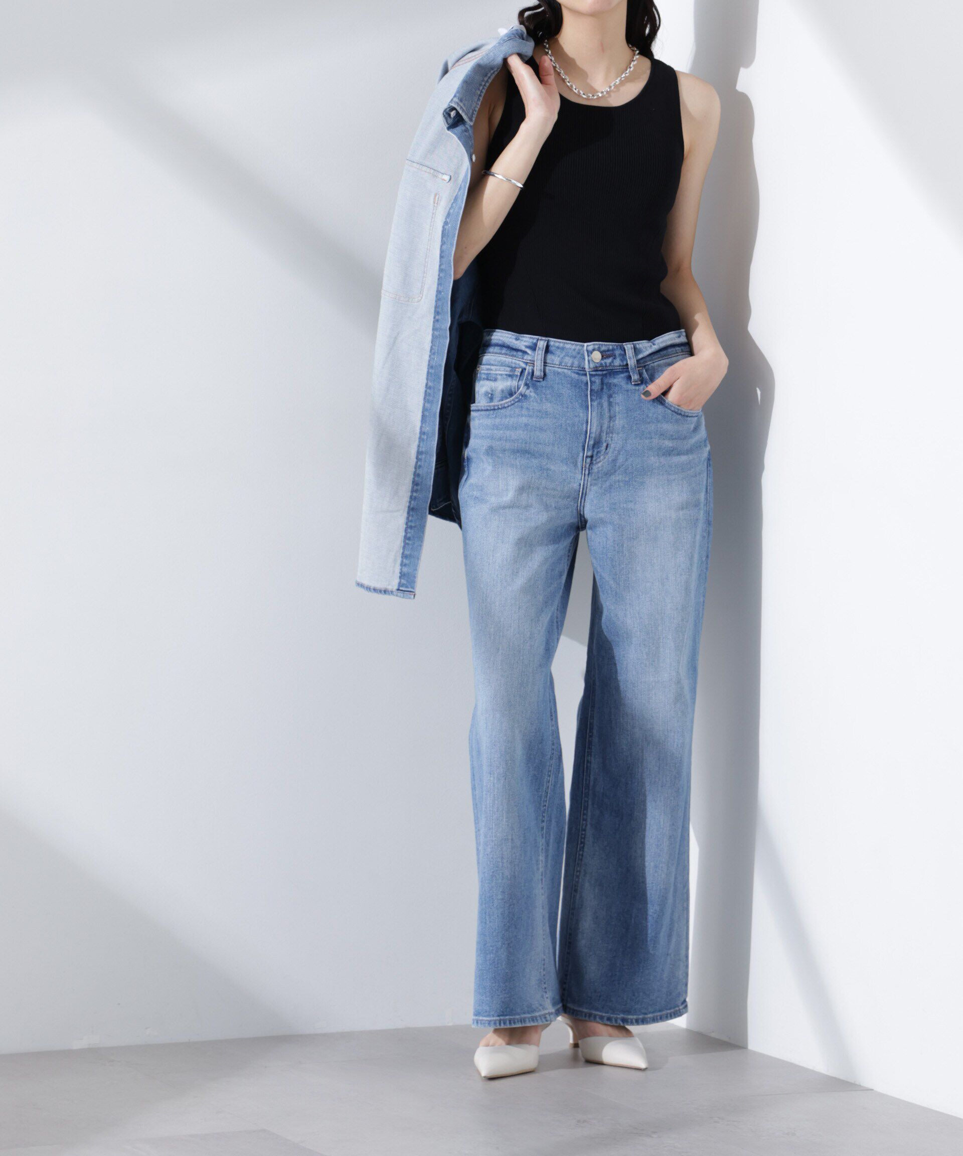 nano･universe「Healthy DENIM/Turnip ルーズフレア デニム」|チノ|L.ブルー1