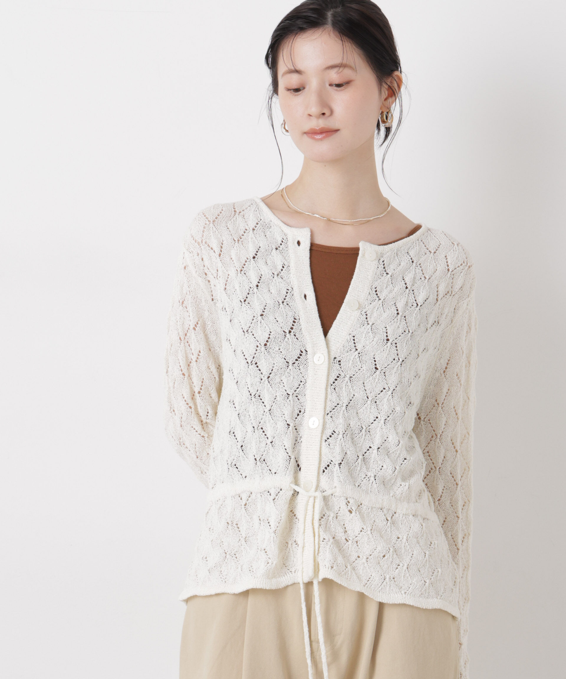 nano･universe「透かし柄ペプラムニットカーディガン」|ニット・セーター|