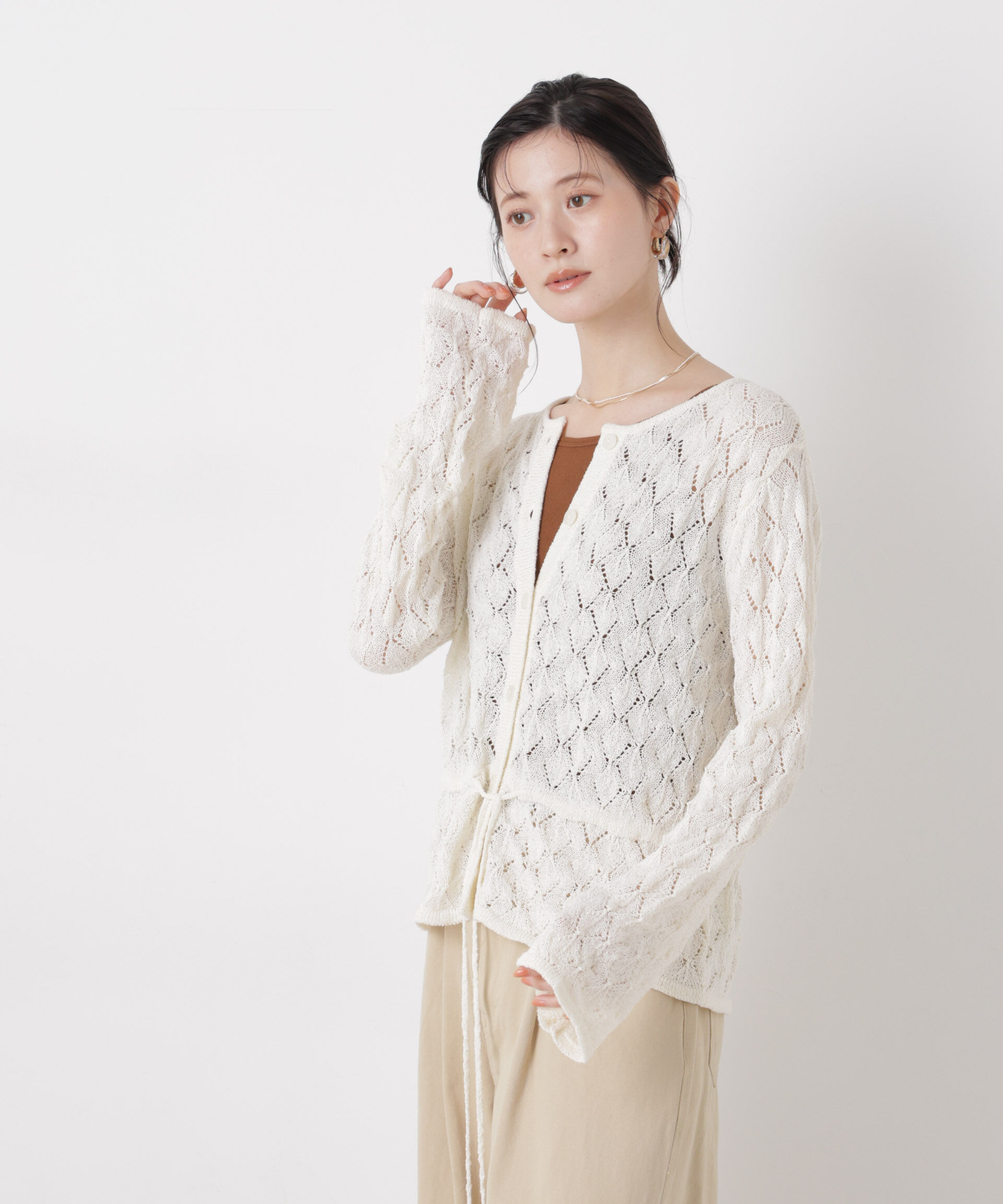 nano･universe「透かし柄ペプラムニットカーディガン」|ニット・セーター|