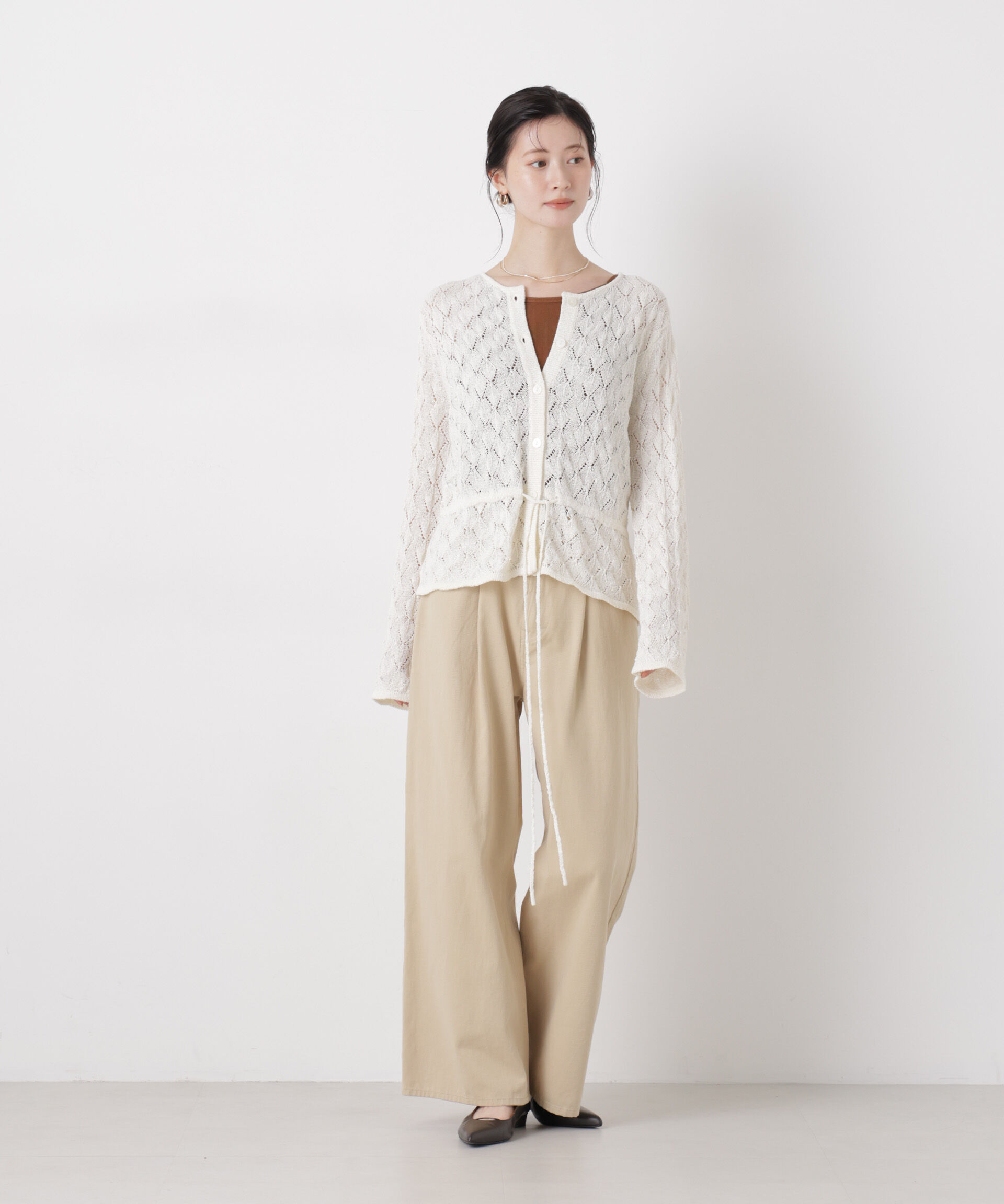 nano･universe「透かし柄ペプラムニットカーディガン」|ニット・セーター|