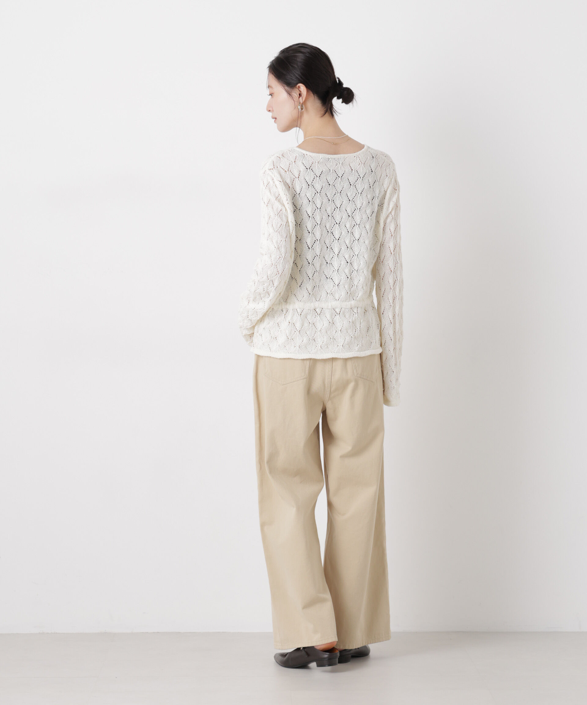 nano･universe「透かし柄ペプラムニットカーディガン」|ニット・セーター|