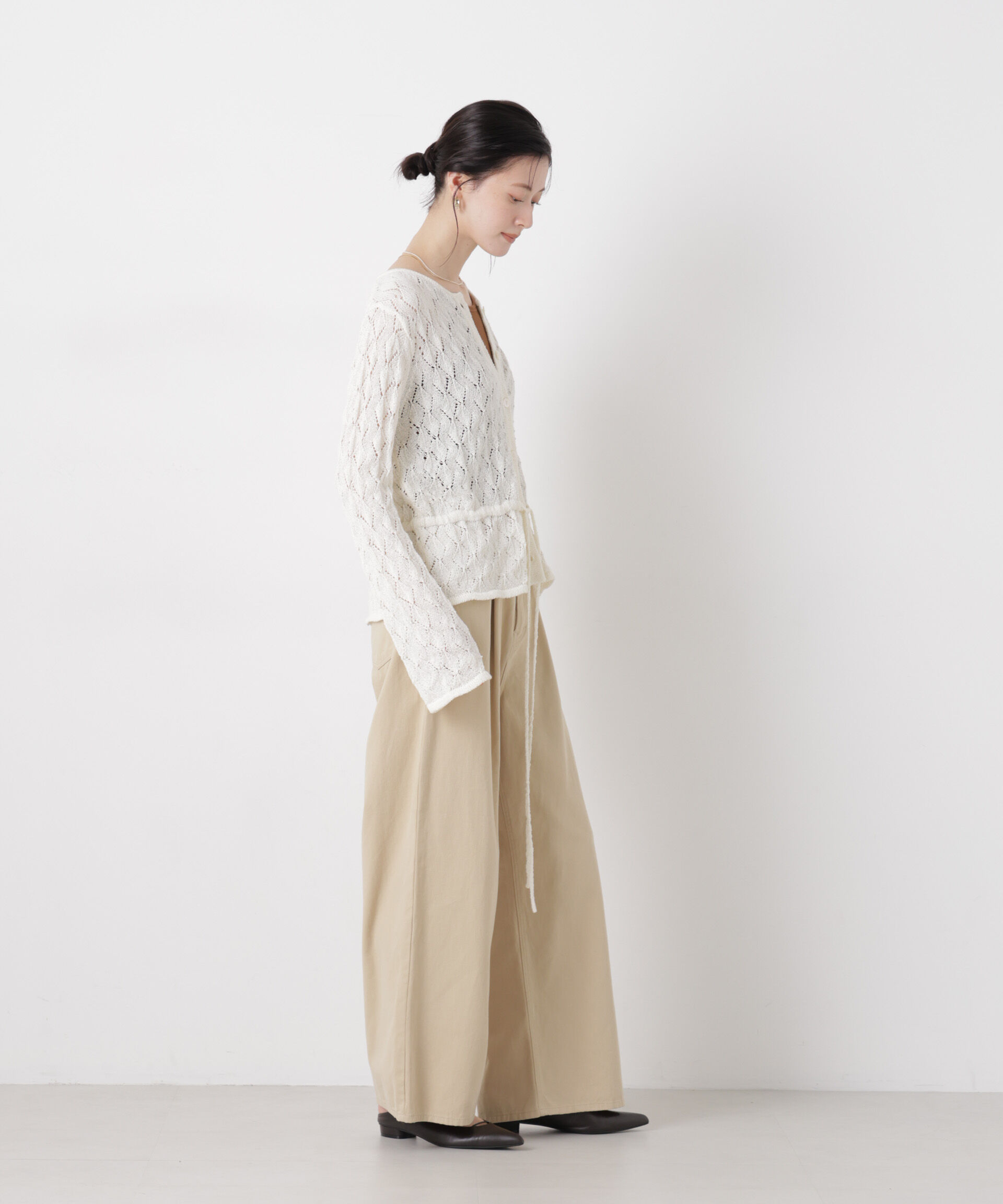 nano･universe「透かし柄ペプラムニットカーディガン」|ニット・セーター|