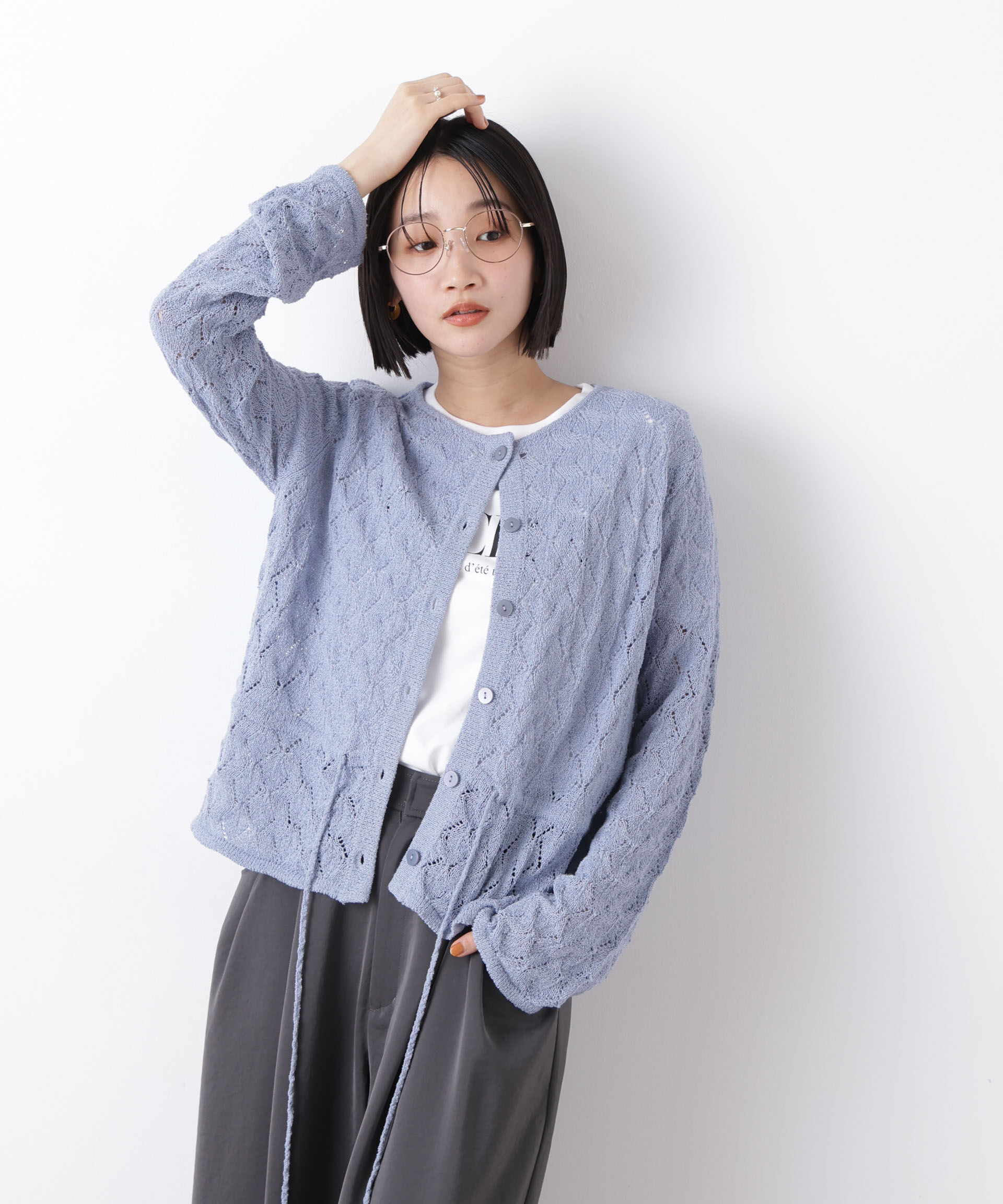nano･universe「透かし柄ペプラムニットカーディガン」|ニット・セーター|