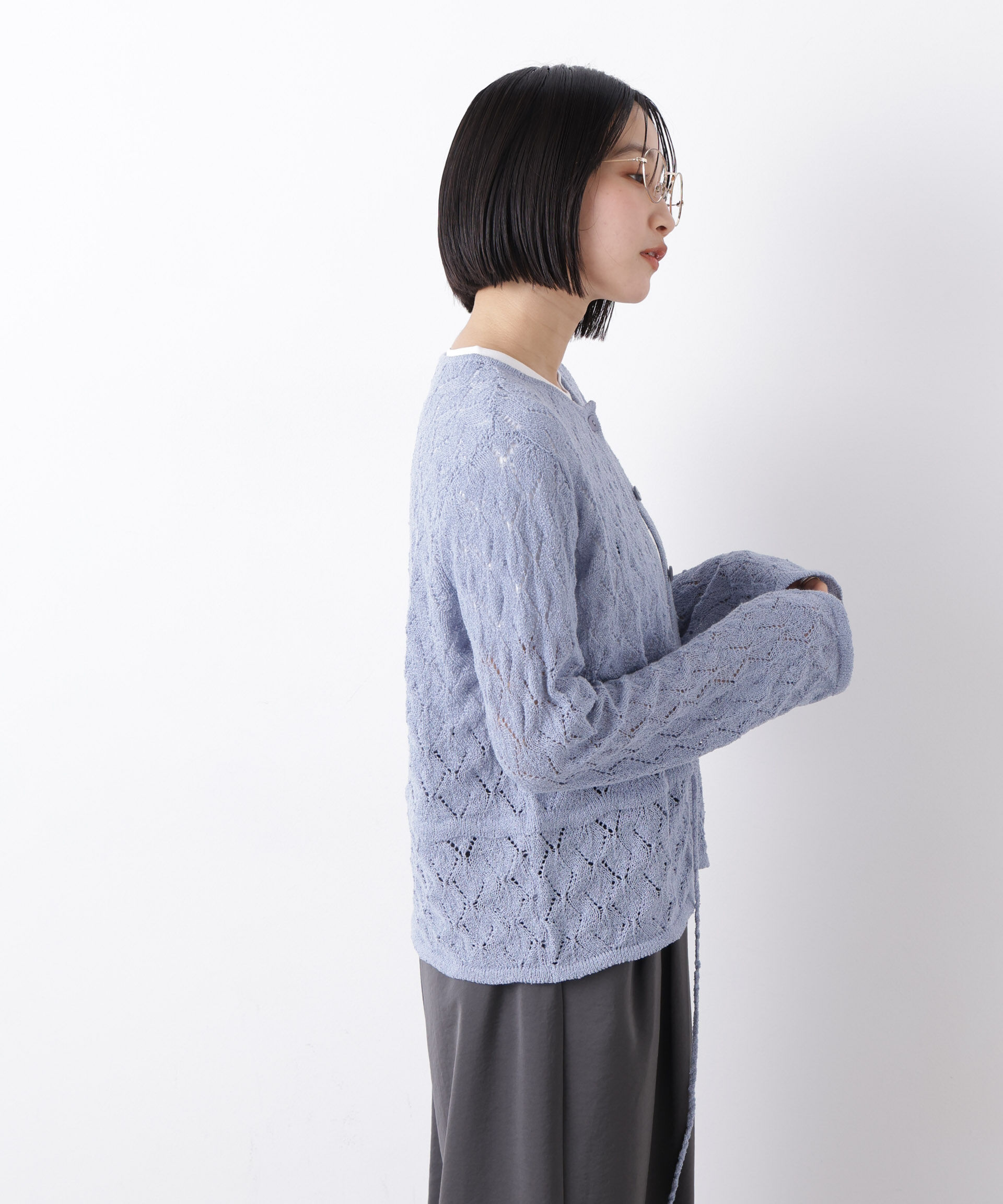 nano･universe「透かし柄ペプラムニットカーディガン」|ニット・セーター|