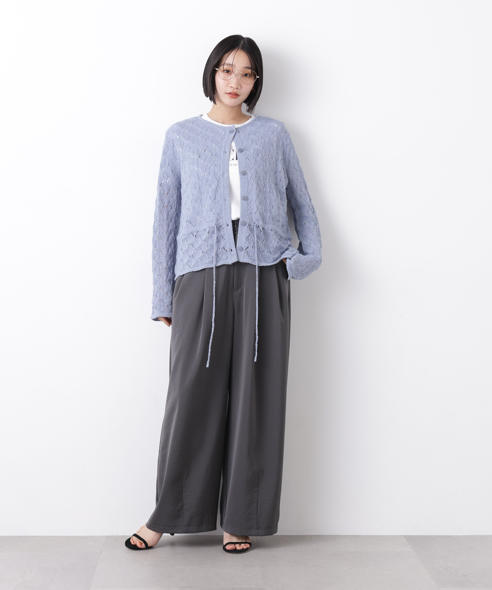 nano･universe「透かし柄ペプラムニットカーディガン」|ニット・セーター|