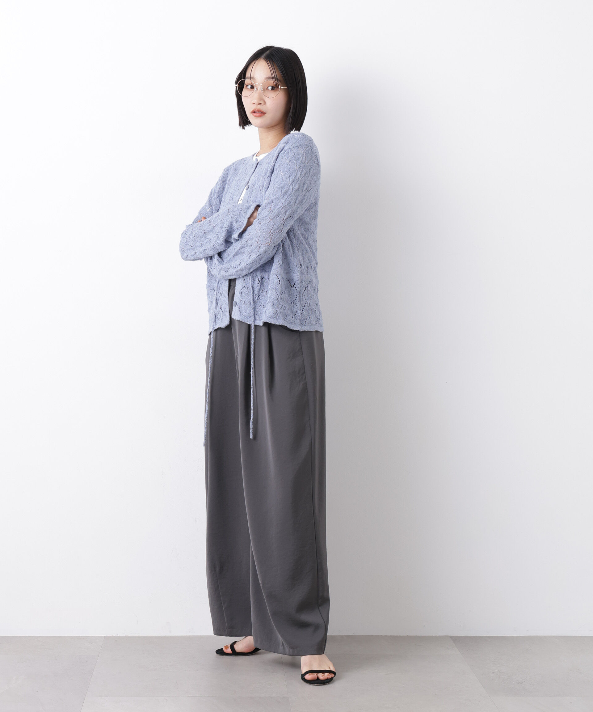 nano･universe「透かし柄ペプラムニットカーディガン」|ニット・セーター|