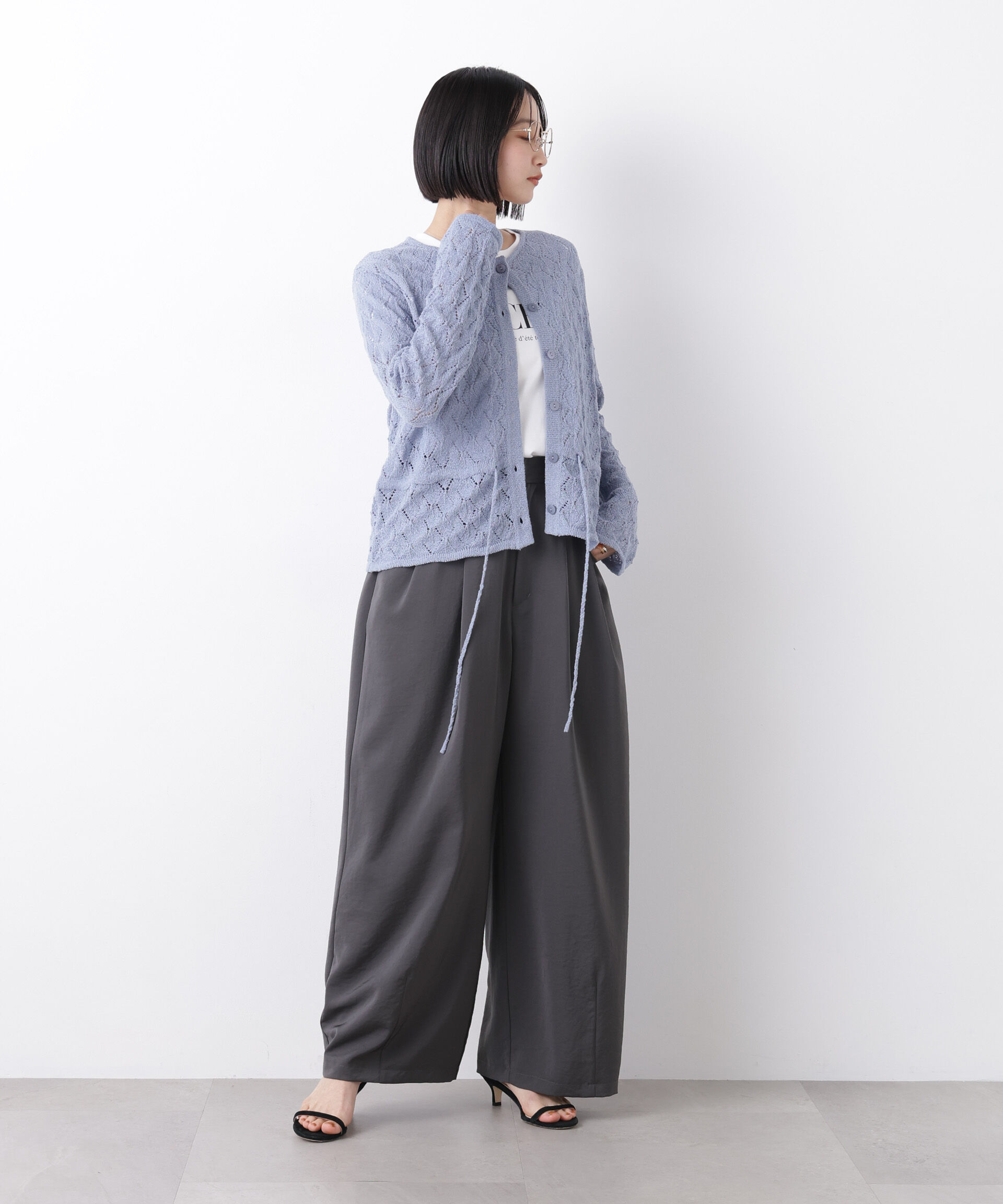 nano･universe「透かし柄ペプラムニットカーディガン」|ニット・セーター|