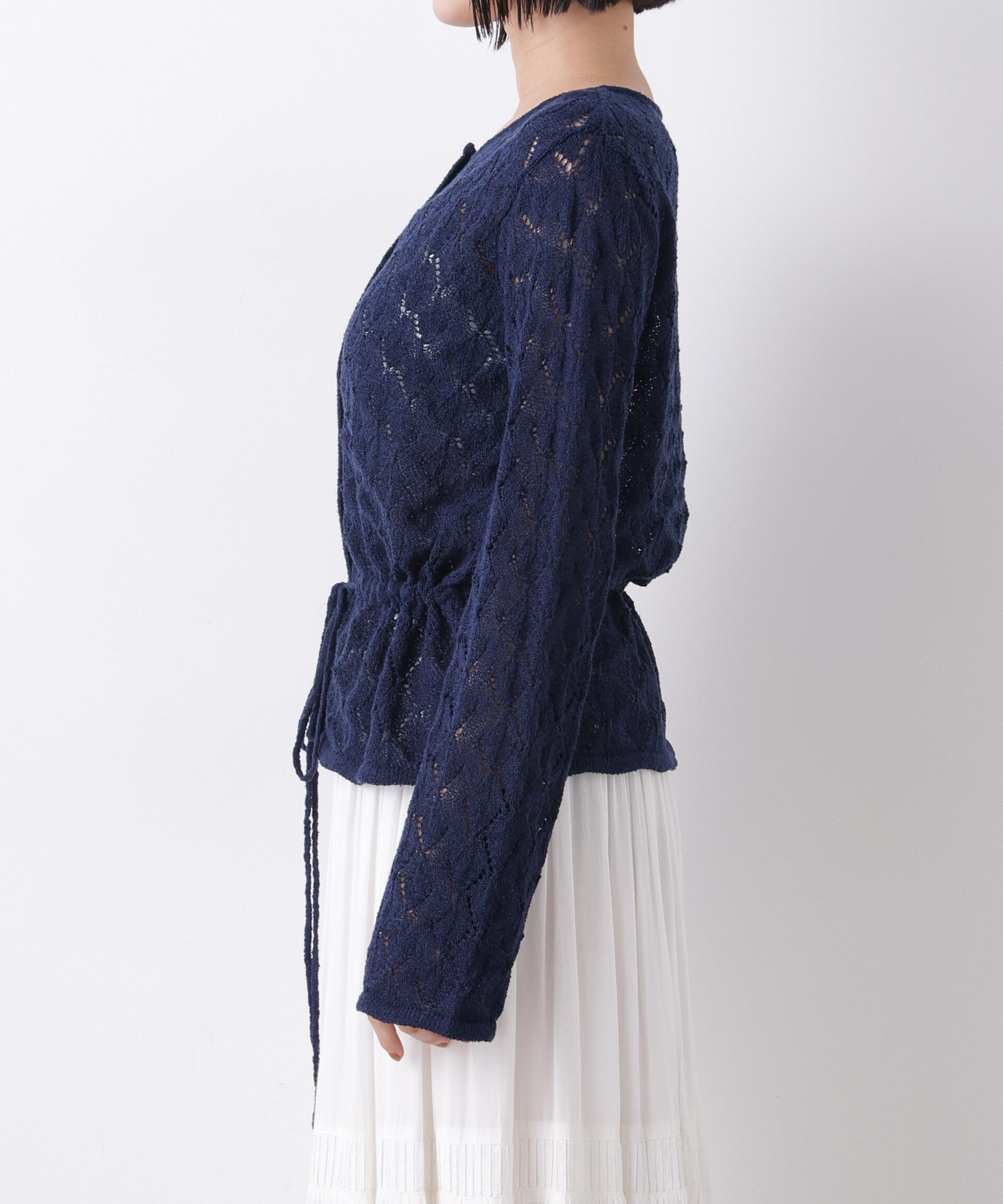nano･universe「透かし柄ペプラムニットカーディガン」|ニット・セーター|