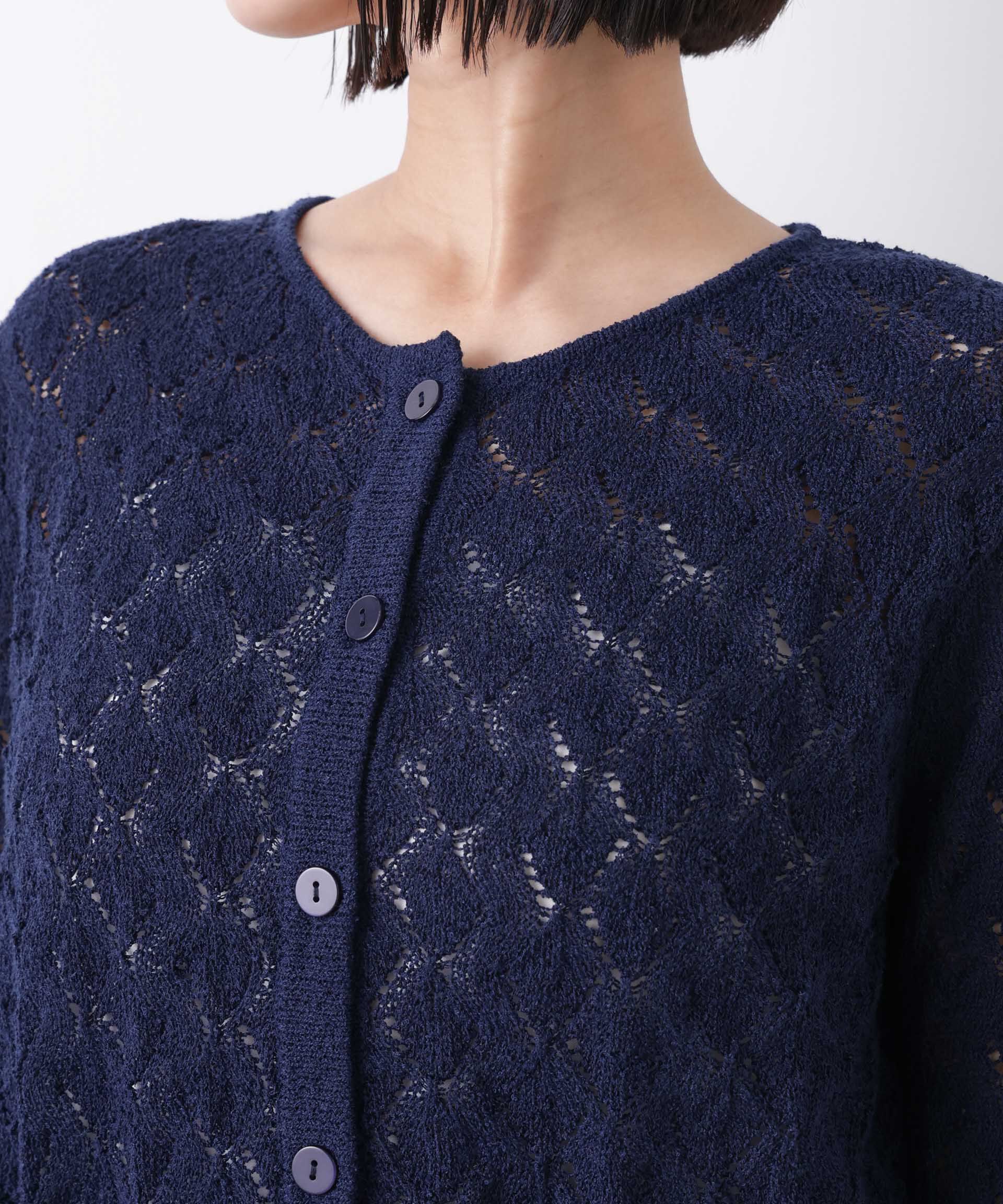 nano･universe「透かし柄ペプラムニットカーディガン」|ニット・セーター|