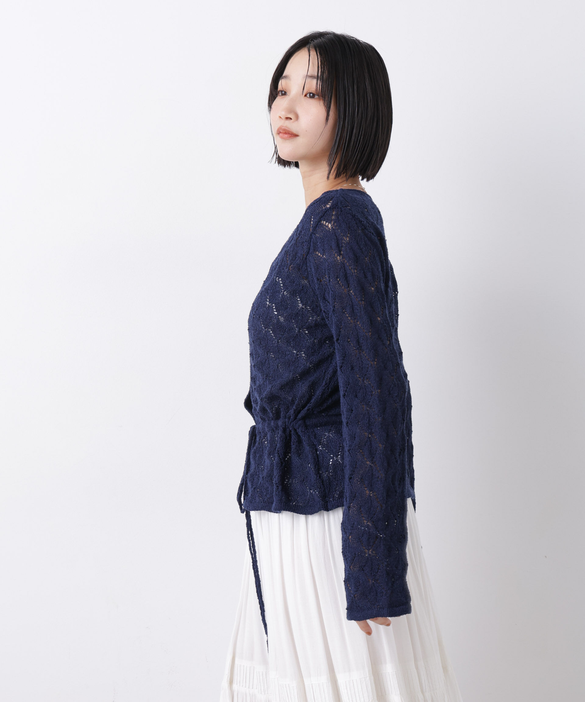 nano･universe「透かし柄ペプラムニットカーディガン」|ニット・セーター|
