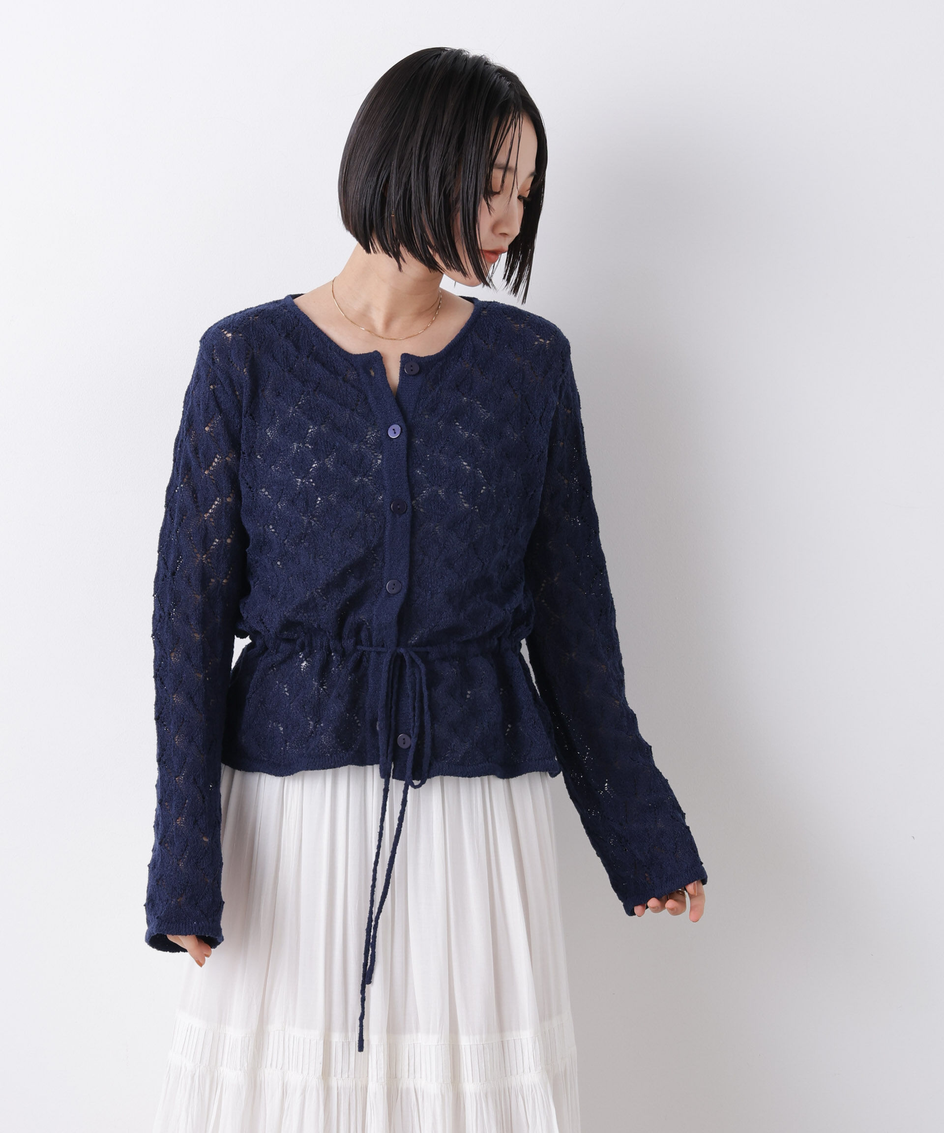 nano･universe「透かし柄ペプラムニットカーディガン」|ニット・セーター|