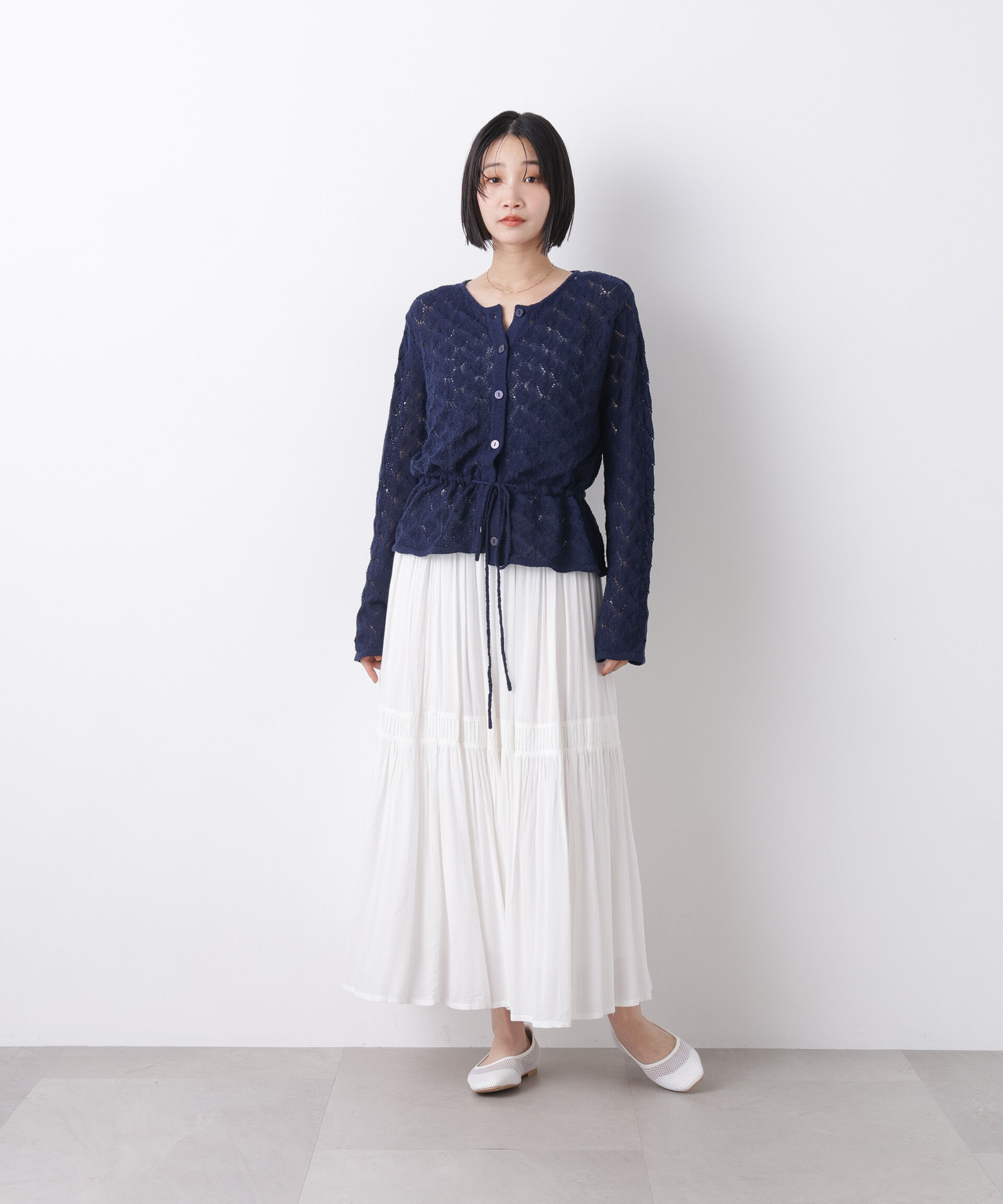 nano･universe「透かし柄ペプラムニットカーディガン」|ニット・セーター|