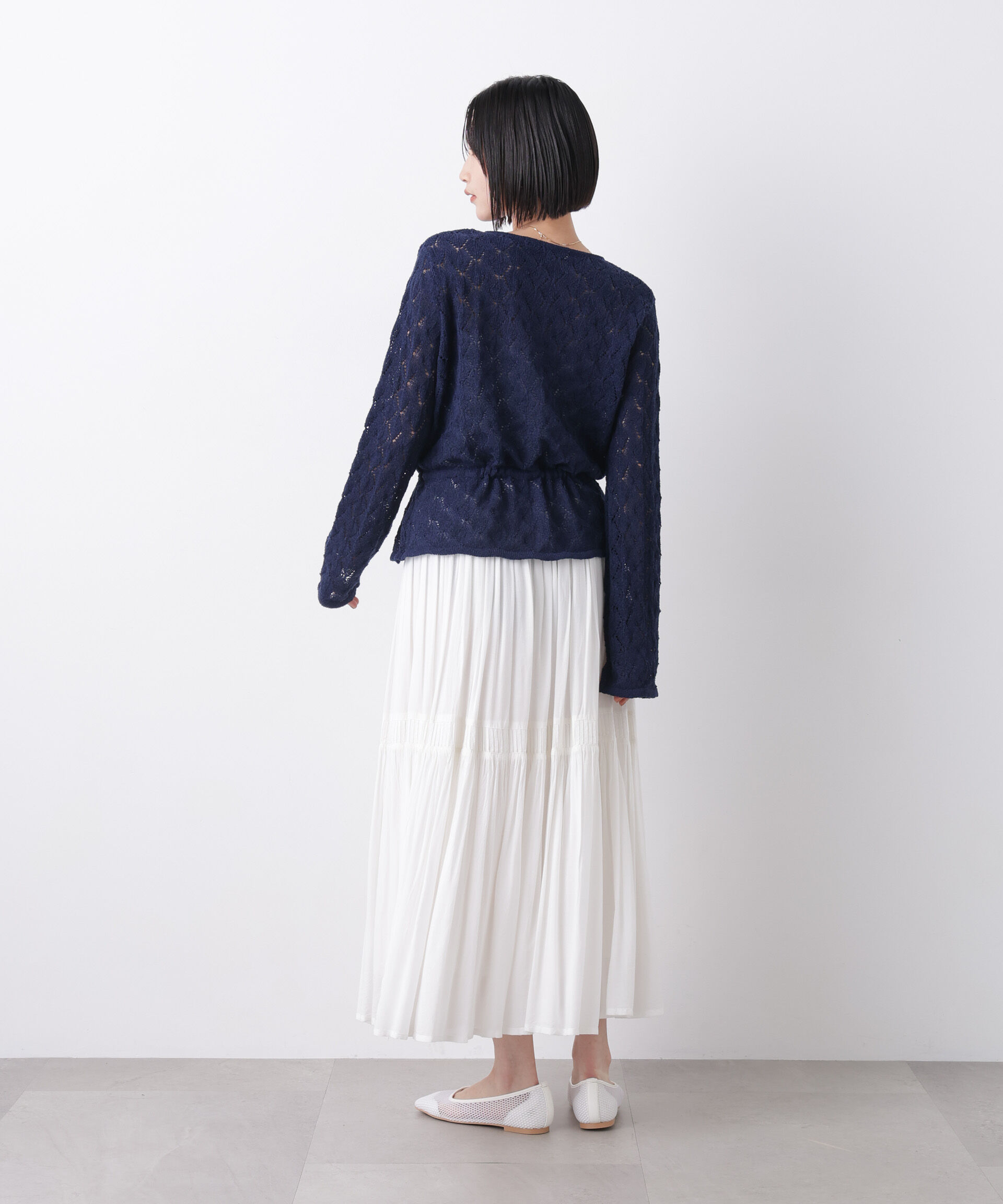 nano･universe「透かし柄ペプラムニットカーディガン」|ニット・セーター|