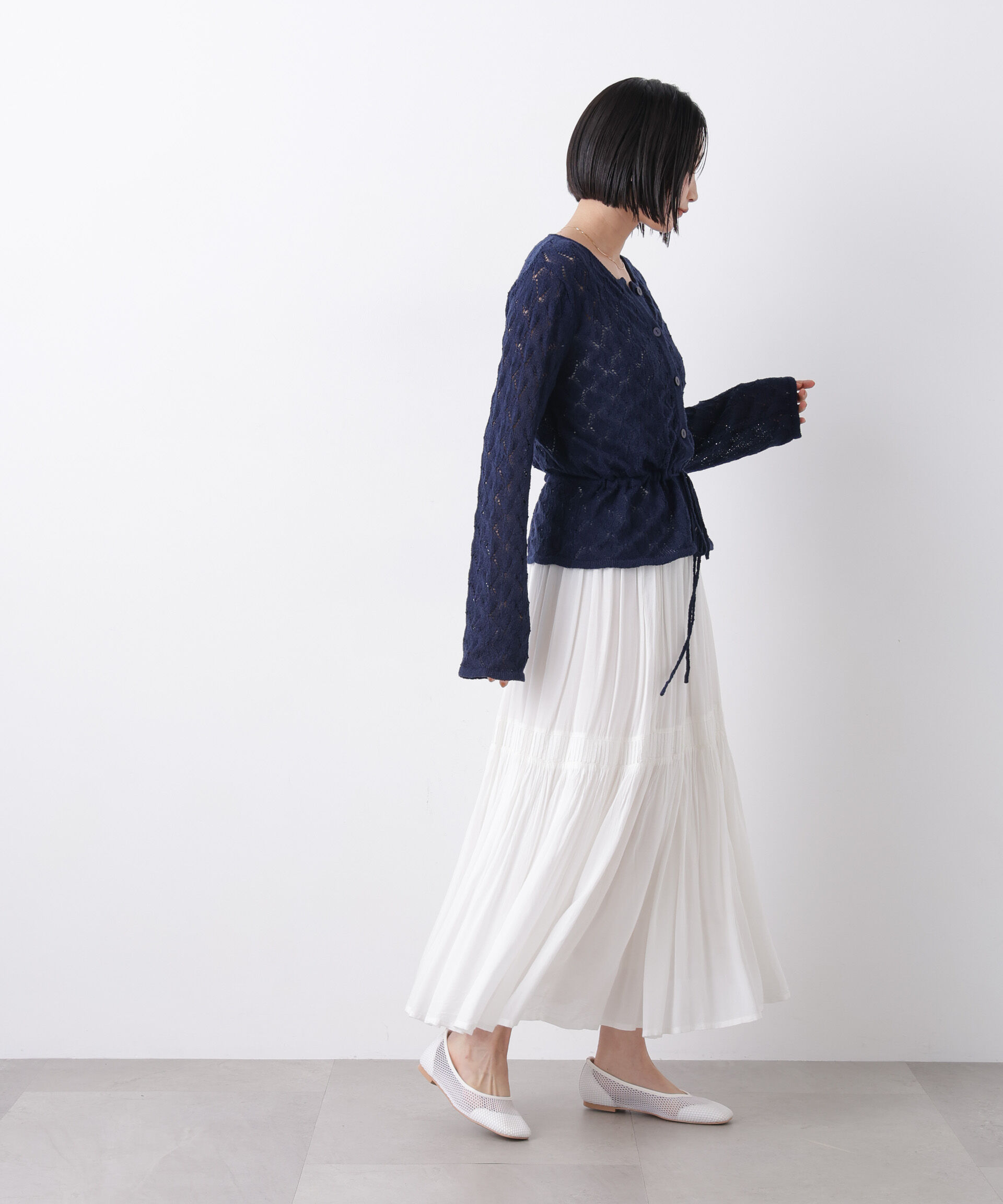 nano･universe「透かし柄ペプラムニットカーディガン」|ニット・セーター|