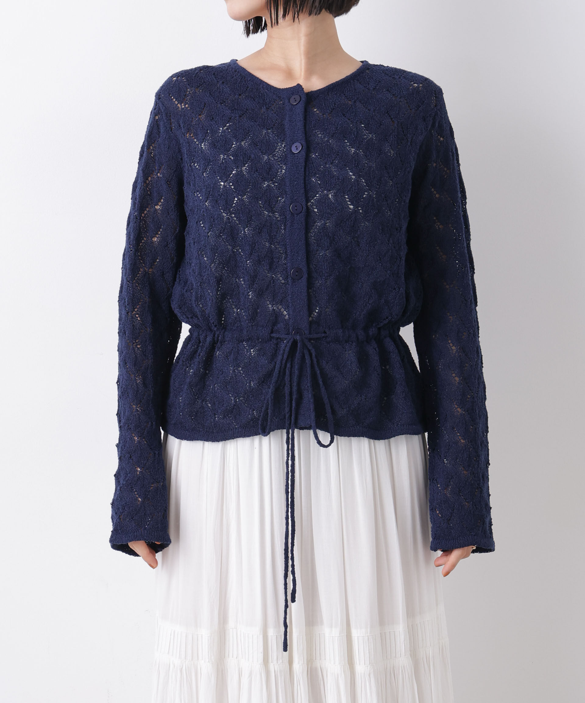 nano･universe「透かし柄ペプラムニットカーディガン」|ニット・セーター|