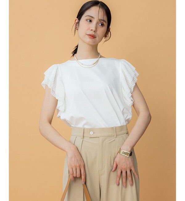 組曲「プリーツコンビフレンチスリーブ カットソー」|Tシャツ・カットソー|アイボリー系