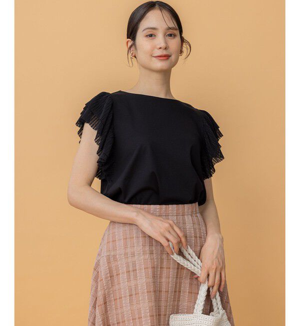 組曲「プリーツコンビフレンチスリーブ カットソー」|Tシャツ・カットソー|ブラック系