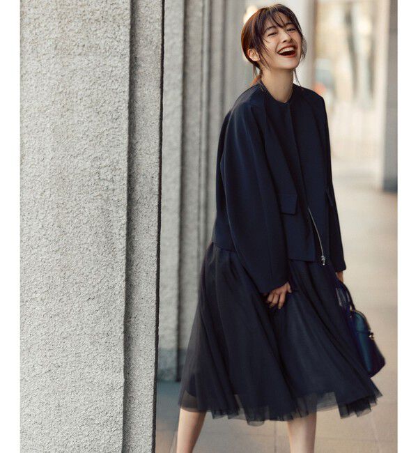 23区「【洗える】チュールコンビ ワンピース」|ワンピース|ネイビー系