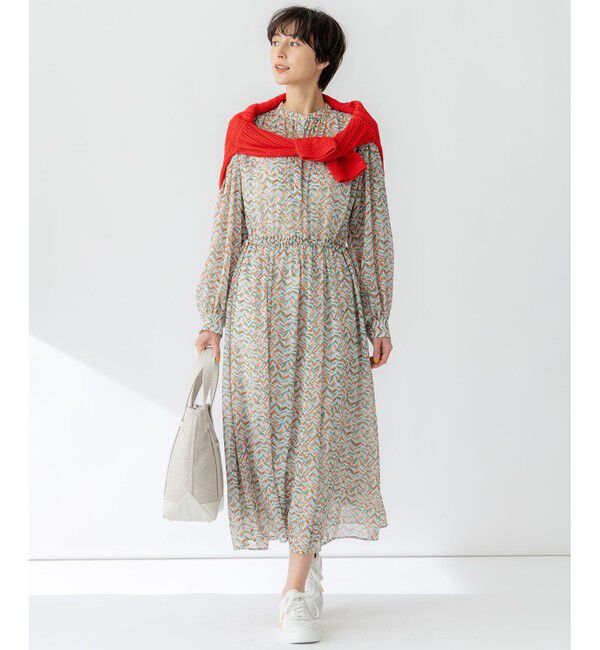 23区「【洗える】シアーヘリンボーンプリント ワンピース」|ワンピース|