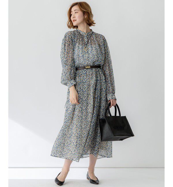 23区「【洗える】シアーヘリンボーンプリント ワンピース」|ワンピース|