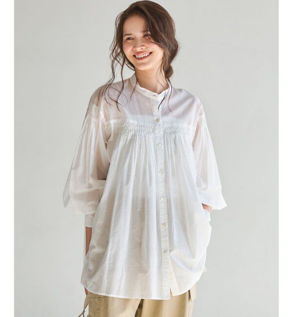 23区「【SLOW/一部店舗限定】コットンボイル ギャザー ブラウス」|シャツ・ブラウス|ホワイト系