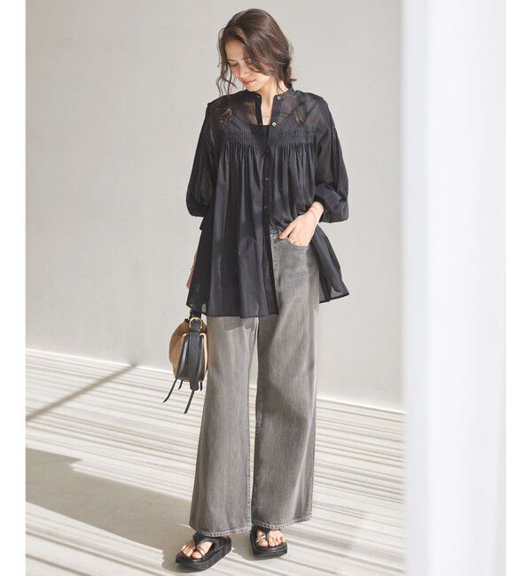 23区「【SLOW/一部店舗限定】コットンボイル ギャザー ブラウス」|シャツ・ブラウス|