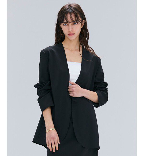 BEIGE,「【洗える/接触冷感/速乾/UVケア対応・Precious 8月号掲載】BATEAU / ボタンレスノーカラジャケット」|ノーカラージャケット|Black