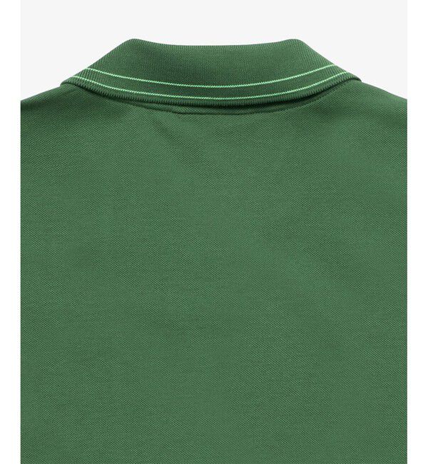 LACOSTE「ストライプリブニットカラーストレッチ鹿の子 半袖ポロシャツ」|ポロシャツ|