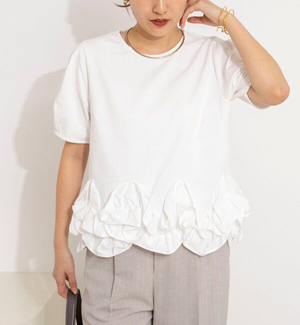 NOLLEY'S「ウォッシャブル裾フリルカットプルオーバー」|Tシャツ・カットソー|ホワイト