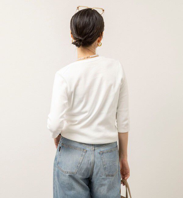 MAQWEL「【MAQWEL/マクウェル】ウォッシャブルCOTTON RIB 7分袖VネックTシャツ」|Tシャツ・カットソー|