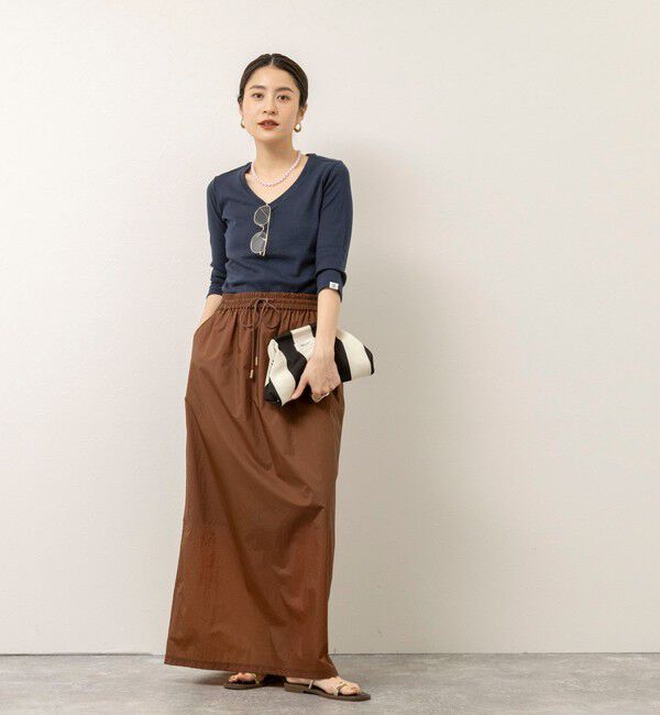 MAQWEL「【MAQWEL/マクウェル】ウォッシャブルCOTTON RIB 7分袖VネックTシャツ」|Tシャツ・カットソー|