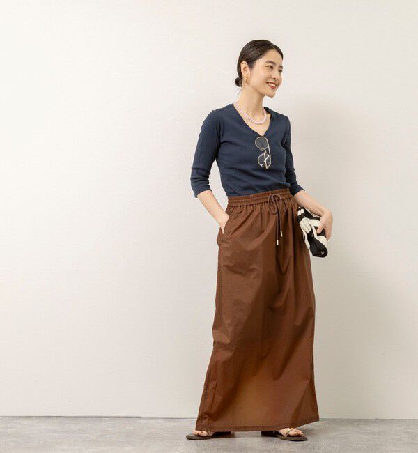 MAQWEL「【MAQWEL/マクウェル】ウォッシャブルCOTTON RIB 7分袖VネックTシャツ」|Tシャツ・カットソー|