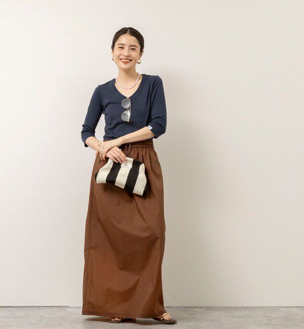 MAQWEL「【MAQWEL/マクウェル】ウォッシャブルCOTTON RIB 7分袖VネックTシャツ」|Tシャツ・カットソー|