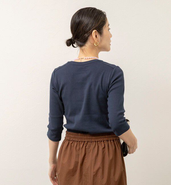 MAQWEL「【MAQWEL/マクウェル】ウォッシャブルCOTTON RIB 7分袖VネックTシャツ」|Tシャツ・カットソー|