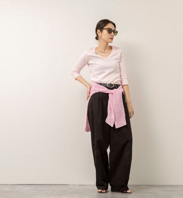 MAQWEL「【MAQWEL/マクウェル】ウォッシャブルCOTTON RIB 7分袖VネックTシャツ」|Tシャツ・カットソー|