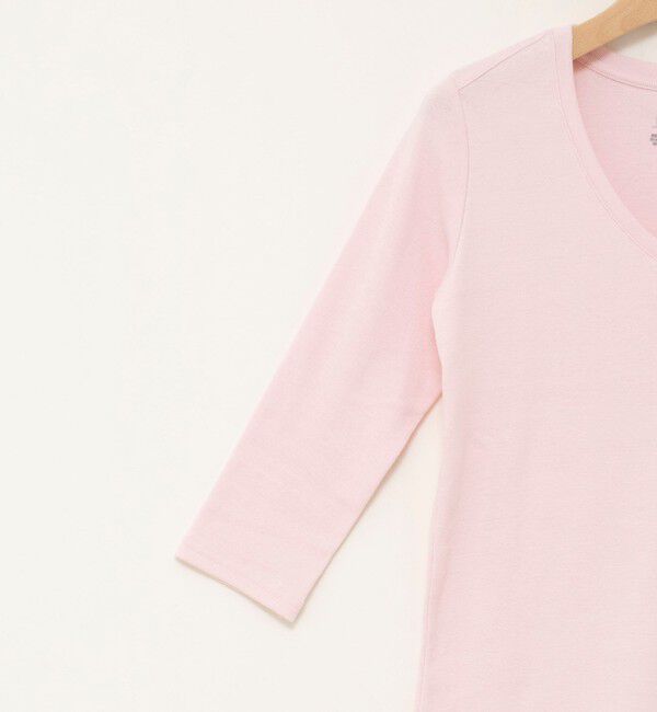 MAQWEL「【MAQWEL/マクウェル】ウォッシャブルCOTTON RIB 7分袖VネックTシャツ」|Tシャツ・カットソー|