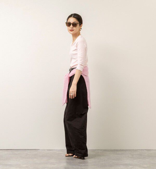 MAQWEL「【MAQWEL/マクウェル】ウォッシャブルCOTTON RIB 7分袖VネックTシャツ」|Tシャツ・カットソー|