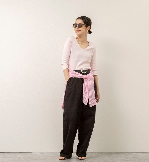 MAQWEL「【MAQWEL/マクウェル】ウォッシャブルCOTTON RIB 7分袖VネックTシャツ」|Tシャツ・カットソー|