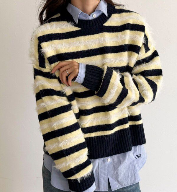 fredy emue「マルチボーダークロップドニットプルオーバー」|ニット・セーター|