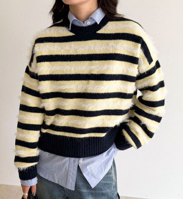 fredy emue「マルチボーダークロップドニットプルオーバー」|ニット・セーター|