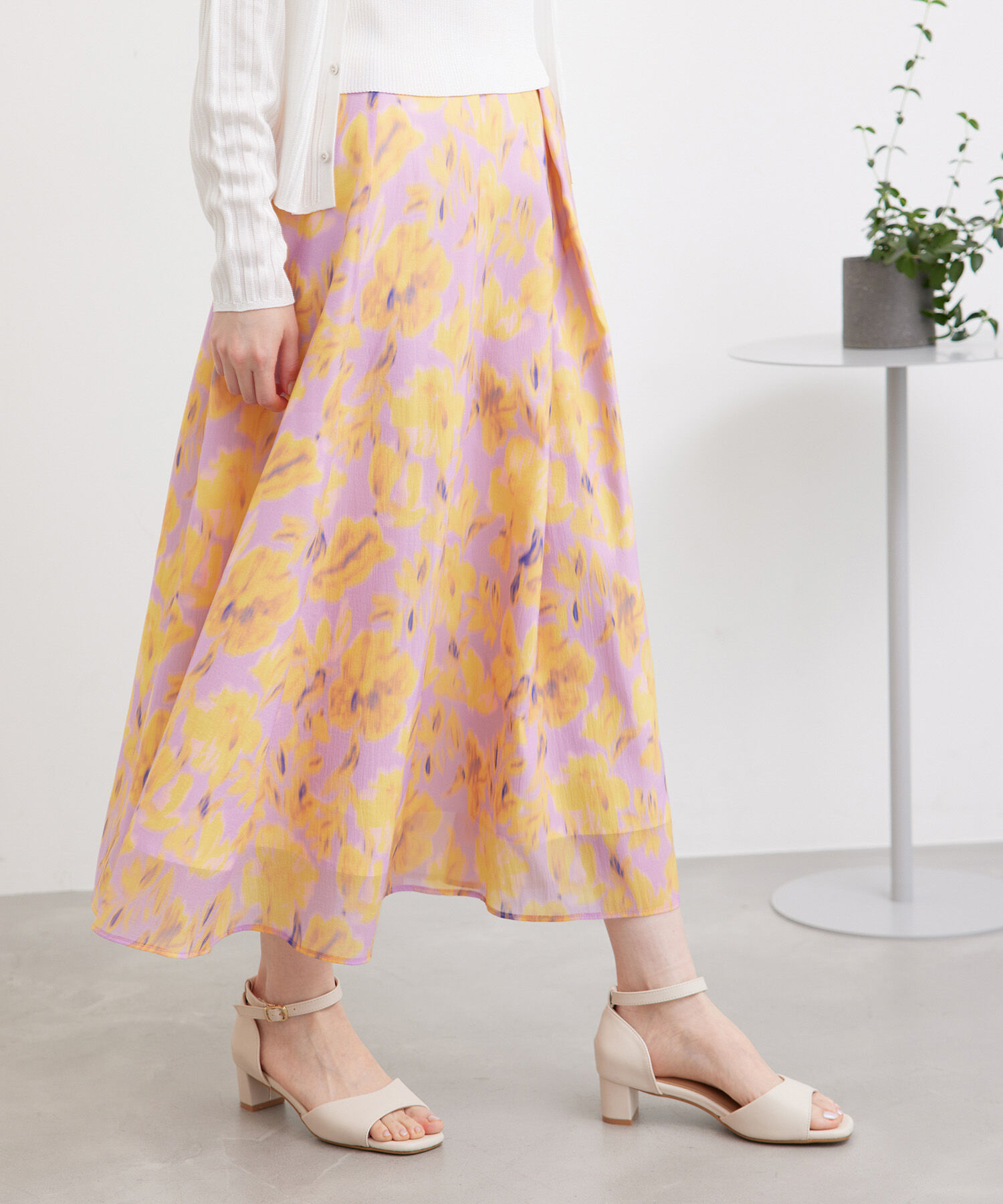 Rope&rsquo;Picnic「ハイウエスト花柄スカート」|スカート|ラベンダー(52)