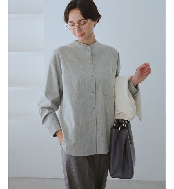 Rope&rsquo;Picnic「バンドカラーラウンドヘムストライプシャツ/セットアップ対応」|シャツ・ブラウス|