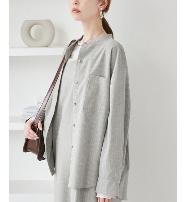 Rope&rsquo;Picnic「バンドカラーラウンドヘムストライプシャツ/セットアップ対応」|シャツ・ブラウス|