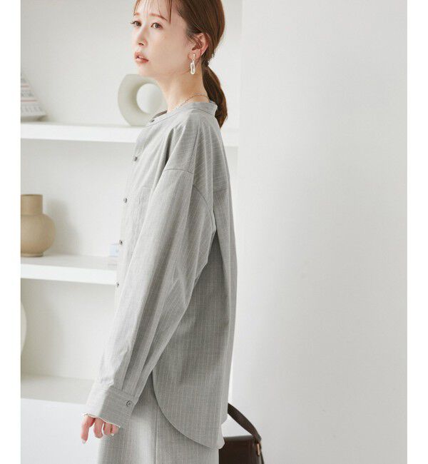 Rope&rsquo;Picnic「バンドカラーラウンドヘムストライプシャツ/セットアップ対応」|シャツ・ブラウス|