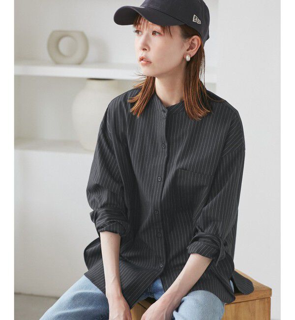 Rope&rsquo;Picnic「バンドカラーラウンドヘムストライプシャツ/セットアップ対応」|シャツ・ブラウス|