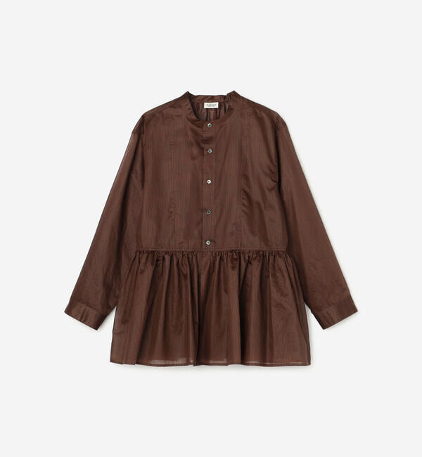 LE GLAZIK「LE GLAZIK | シアーボーダー ギャザーフレアシャツ WOMEN」|シャツ・ブラウス|