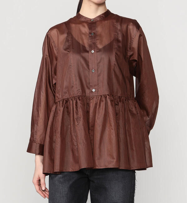 LE GLAZIK「LE GLAZIK | シアーボーダー ギャザーフレアシャツ WOMEN」|シャツ・ブラウス|