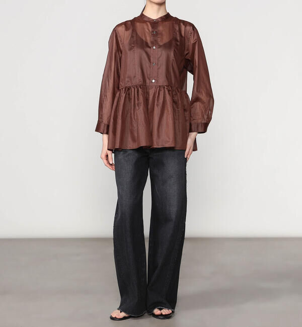 LE GLAZIK「LE GLAZIK | シアーボーダー ギャザーフレアシャツ WOMEN」|シャツ・ブラウス|