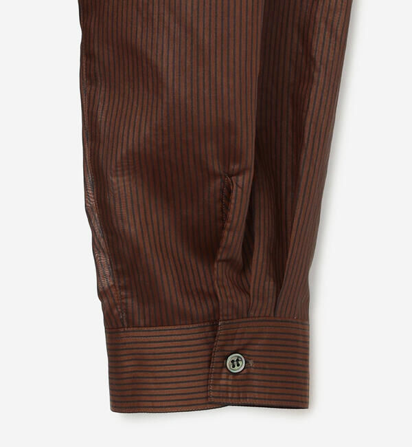 LE GLAZIK「LE GLAZIK | シアーボーダー ギャザーフレアシャツ WOMEN」|シャツ・ブラウス|